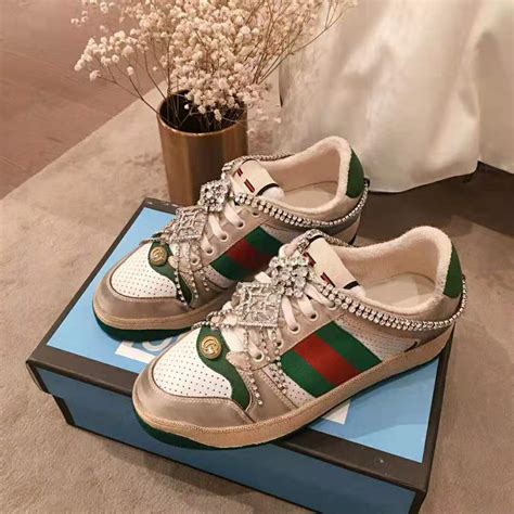 gucci crystal shoe|gucci screener sneakers with crystals.